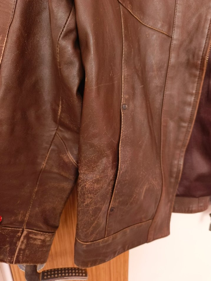 Kemer Detaylı Kahverengi Erkek Deri Ceket - Görsel 3