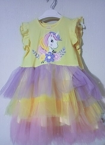 Unicorn kız çocuk tütülü elbise