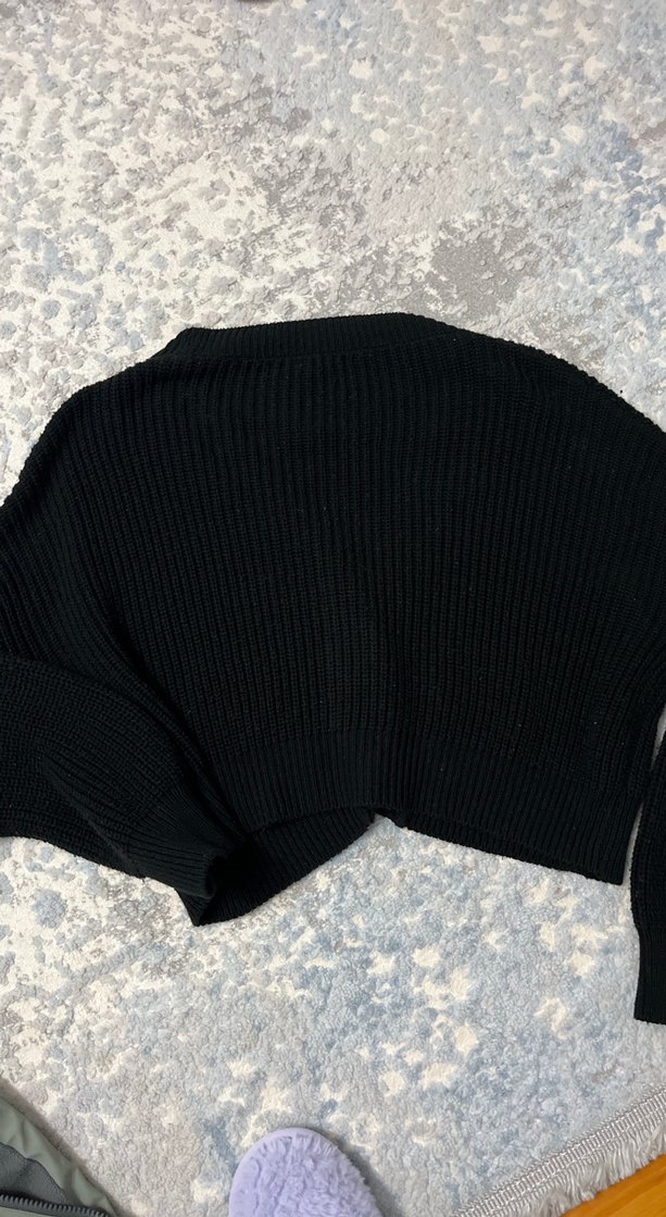 Düğmeli Siyah Triko Kadın Hırka - Görsel 2