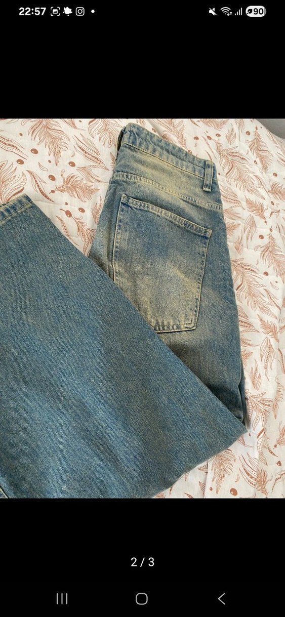 Düğmeli Mavi Loose Fit Kadın Denim Pantolon - Görsel 2