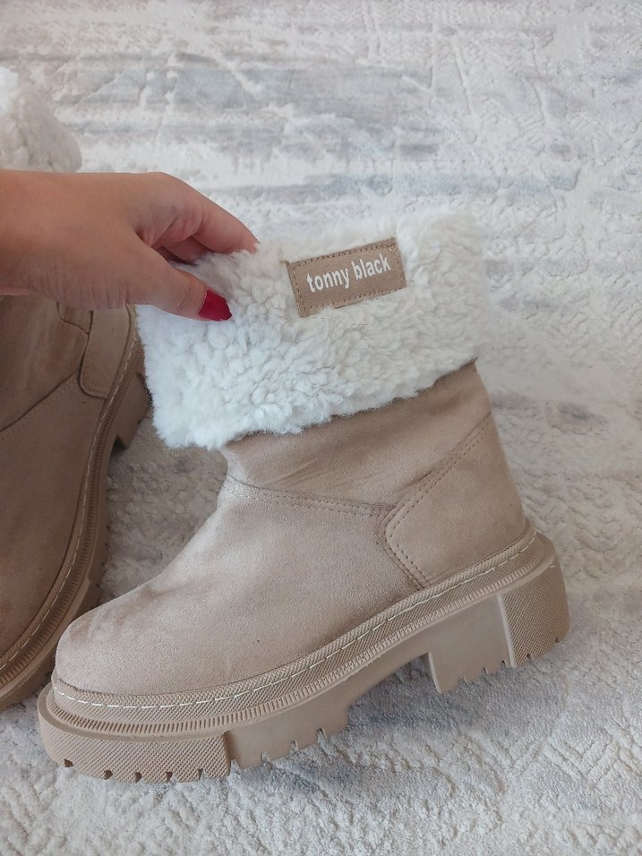 Bej Süet Kürklü Dolgu Topuk Kadın Bot - Görsel 2