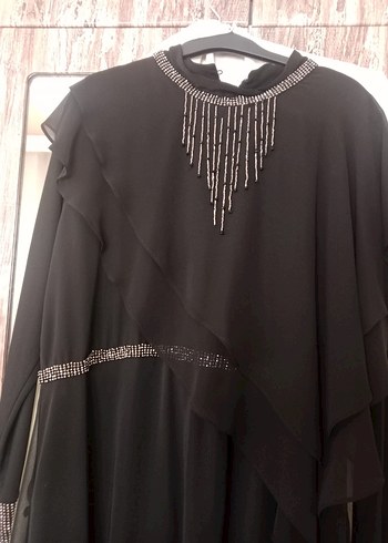 Ahsen Siyah Uzun Kollu Drapeli Gotik Abiye Elbise