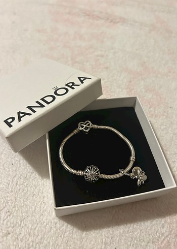 Orjinal Pandora Gümüş Bileklik ve Charm Seti