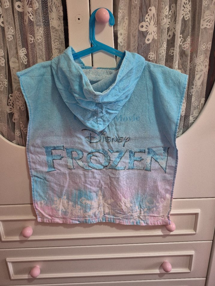 Kız Çocuk Kapüşonlu Baskılı Havlu Panço - Görsel 2