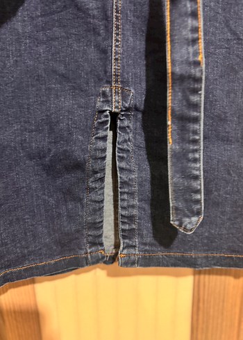 Diğer Kemerli Lacivert Denim Midi Etek