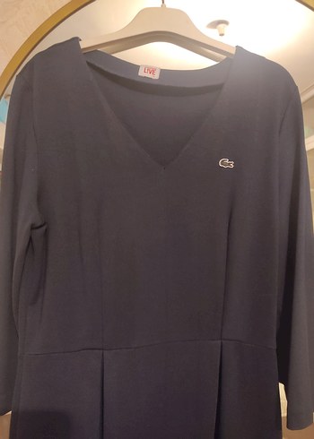 LACOSTE Lacivert V Yakalı Düğmeli Midi Elbise - Görsel 5