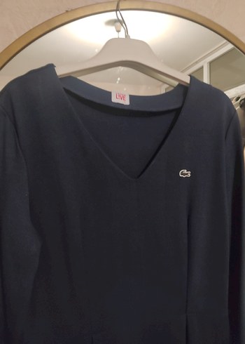 LACOSTE Lacivert V Yakalı Düğmeli Midi Elbise - Görsel 3