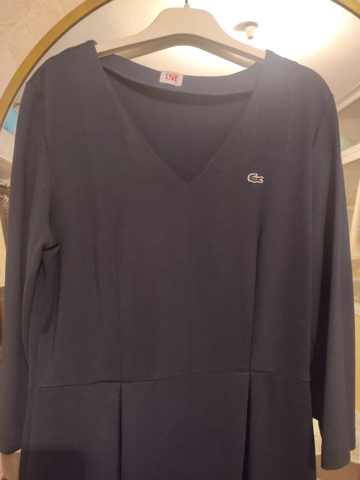 LACOSTE Lacivert V Yakalı Düğmeli Midi Elbise - Görsel 5