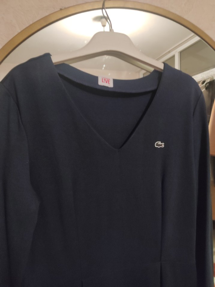 LACOSTE Lacivert V Yakalı Düğmeli Midi Elbise - Görsel 3