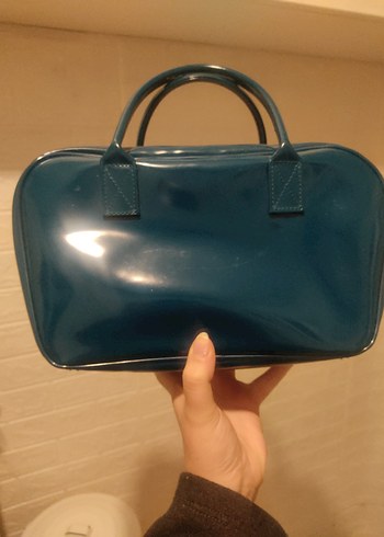 CLİNİQUE petrol Mabi Yılan Derisi Desenli Vintage Deri Çanta - Görsel 3