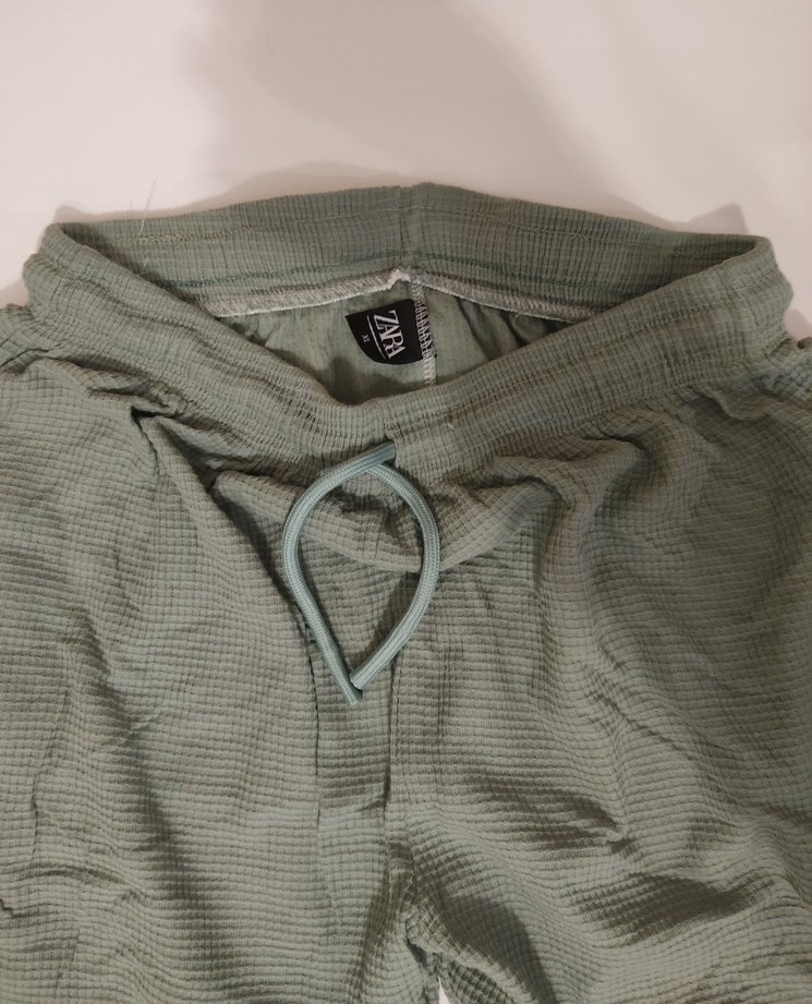 ZARA ERKEK şu yeşili Keten Salaş Mini Şort - Görsel 3