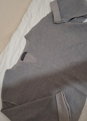 Gri V Yakalk Polar Sweatshirt