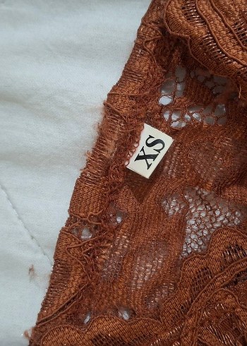 xs Beden Kahverengi Nakışlı Bohem Mini Bralet
