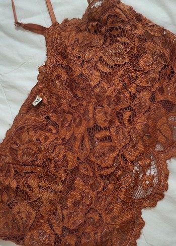Kahverengi Nakışlı Bohem Mini Bralet