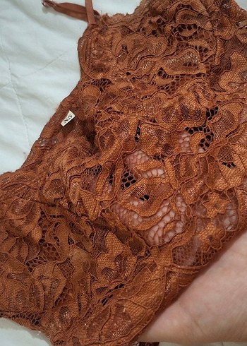 Diğer Kahverengi Nakışlı Bohem Mini Bralet