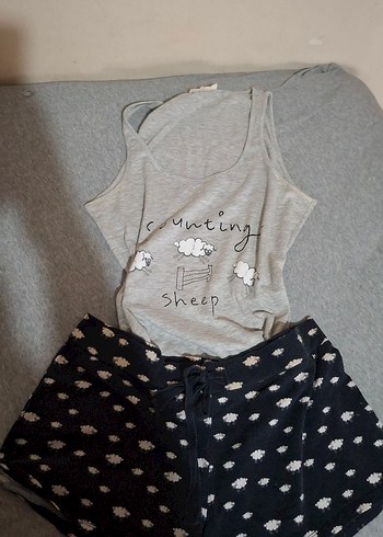 Penti Gri Baskılı Kolsuz Kadın Pijama Takımı