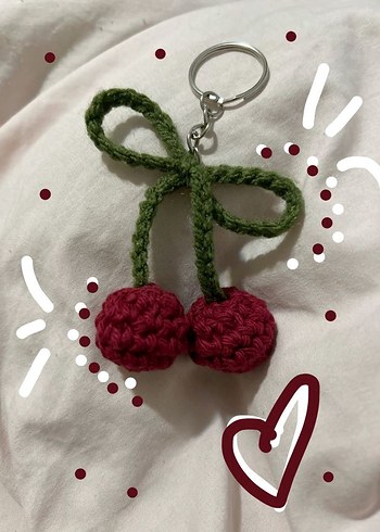 Hello Kitty Örgü Kiraz Figürlü Renkli Anahtarlık