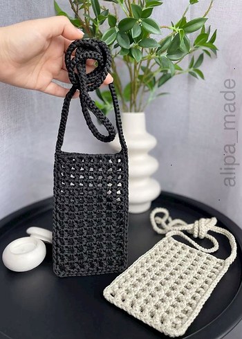 Beden Renkli Örgü Kadın Çapraz telefon Çantası