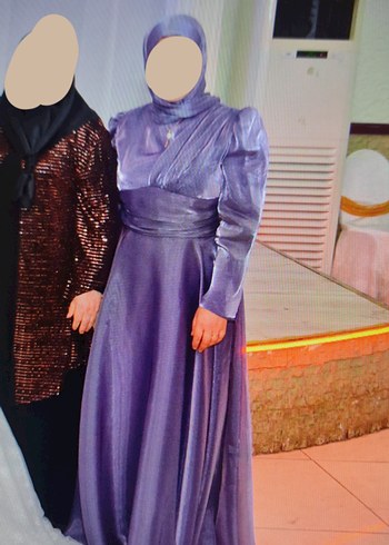 Uzun Mor Drapeli Abiye Elbise