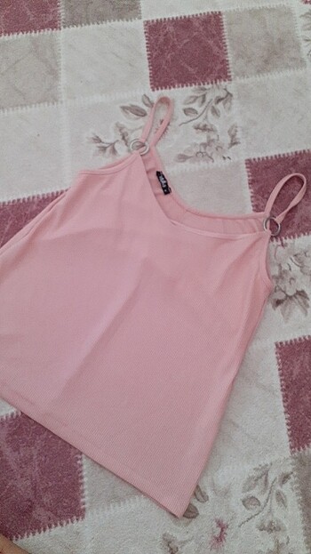 Pembe askılı bluz