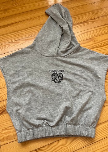 Gri Kolsuz Kapüşonlu Mini Sweatshirt