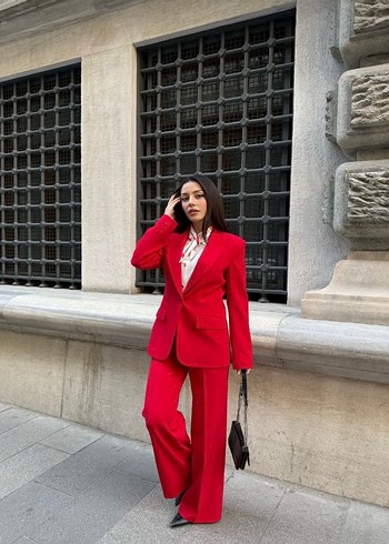 Düğmeli Kırmızı Kadın Blazer Ceket - Görsel 2