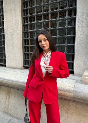 Düğmeli Kırmızı Kadın Blazer Ceket - Görsel 3