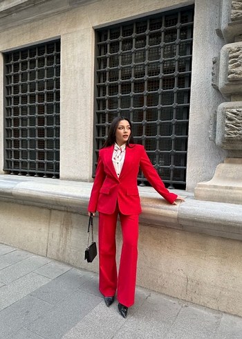 Düğmeli Kırmızı Kadın Blazer Ceket - Görsel 4