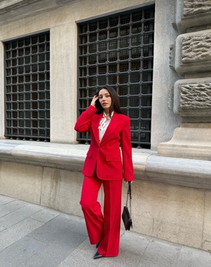 Düğmeli Kırmızı Kadın Blazer Ceket - Görsel 2