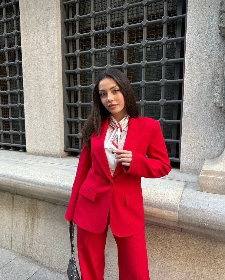 Düğmeli Kırmızı Kadın Blazer Ceket - Görsel 3