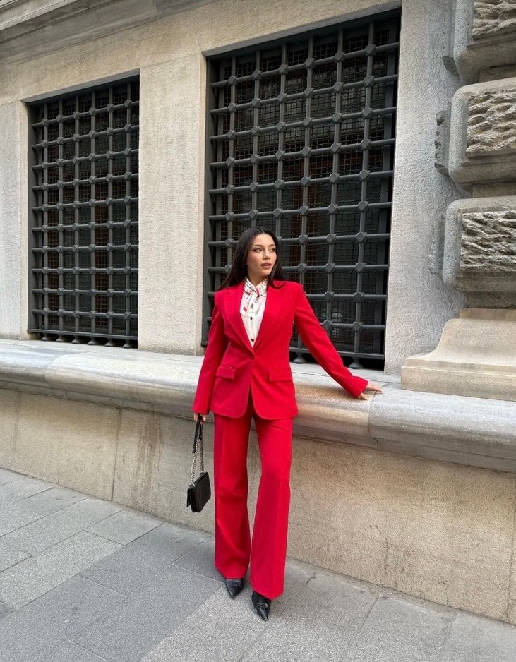 Düğmeli Kırmızı Kadın Blazer Ceket - Görsel 4