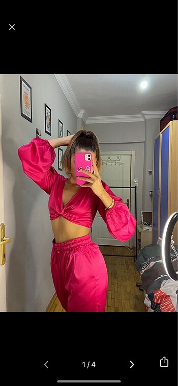 Fuşya pembe saten takım