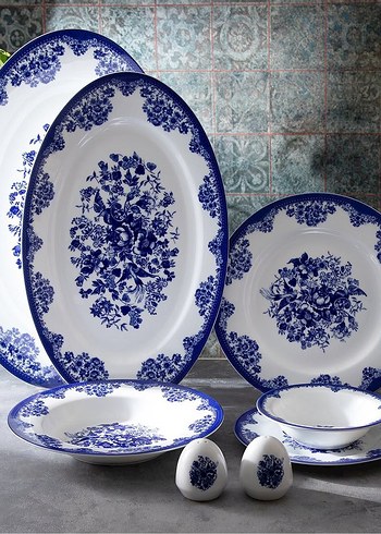 Mavi Çiçek Desenli Renkli Yemek Servis Takımı