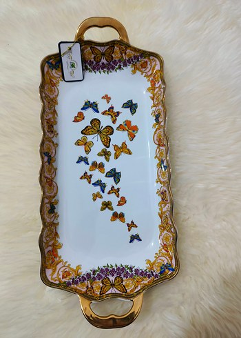 Vintage Çok Renkli Kelebek Desenli Servis Tabağı - Görsel 2
