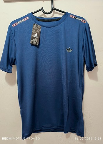 Mavi Adidas Spor Tişörtü, Kısa Kollu, Rahat Kesim