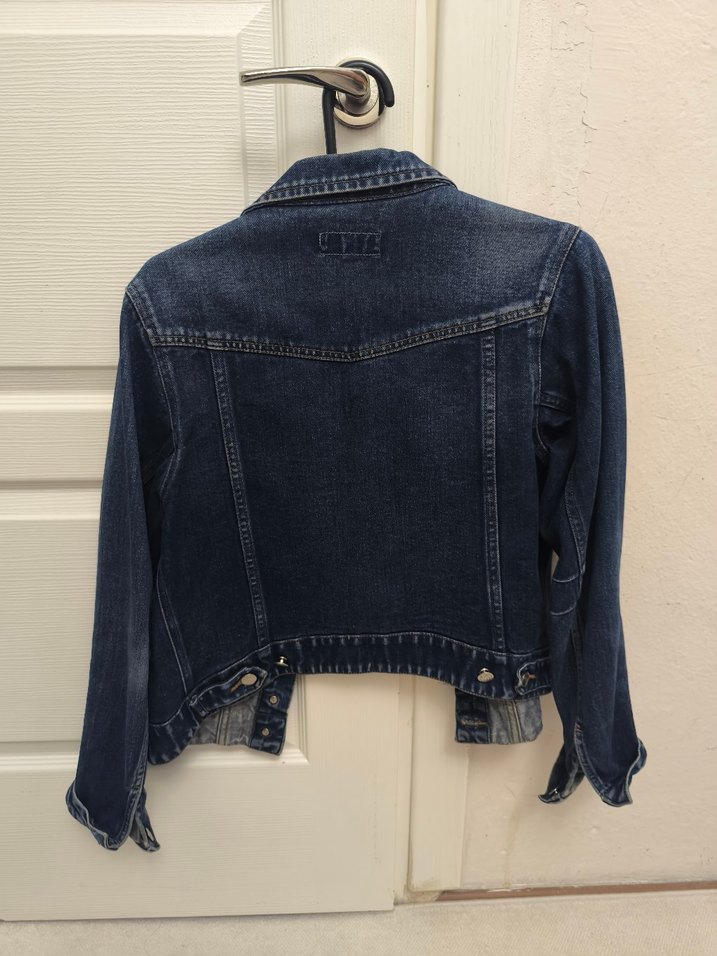 Düğmeli Lacivert Kadın Kot Ceket - Görsel 3