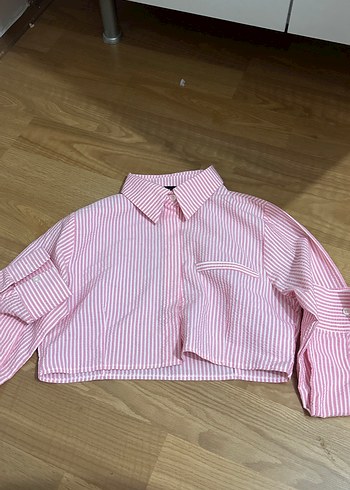 Pembe kısa keten gömlek