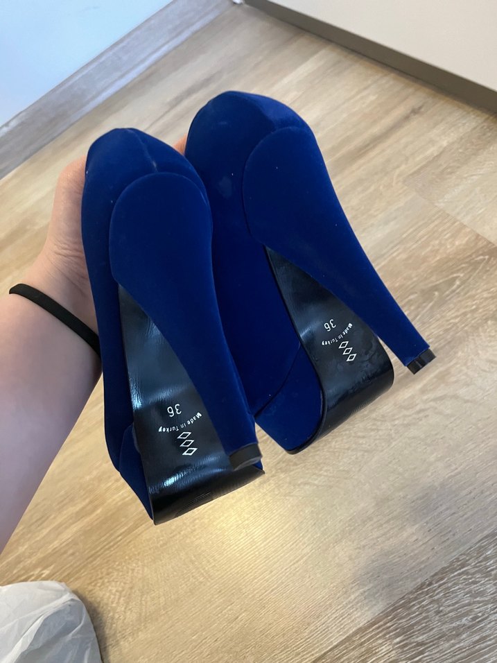 Parlak Mavi Platform Topuklu Kadın Ayakkabı - Görsel 4