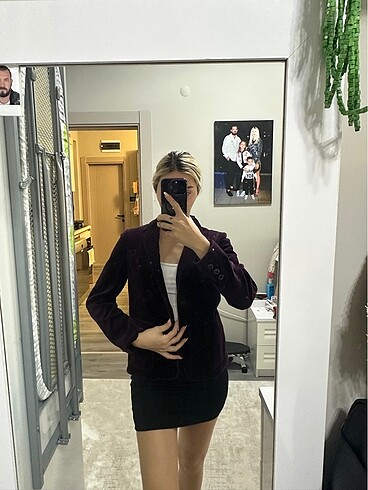 s Beden Mor süet kadife blazer ceket