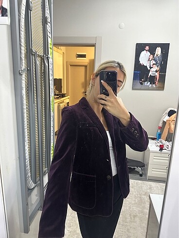 s Beden mor Renk Mor süet kadife blazer ceket