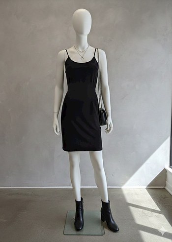 Siyah İnce Askılı Triko Elbise (S/M beden) - Görsel 2