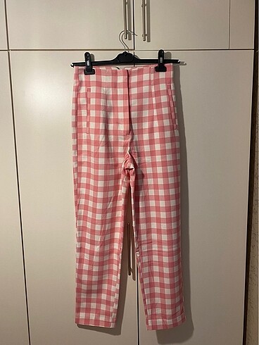 Zara Yüksek Bel Pötikareli Pantolon S Pembe