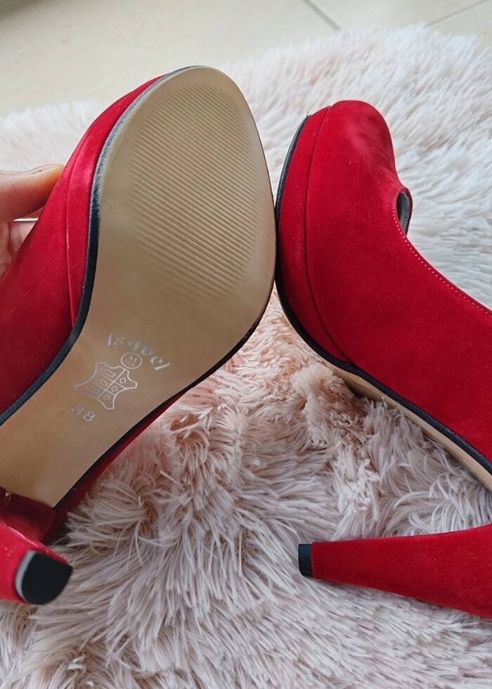 Koyu kırmızı süet stiletto - Görsel 2