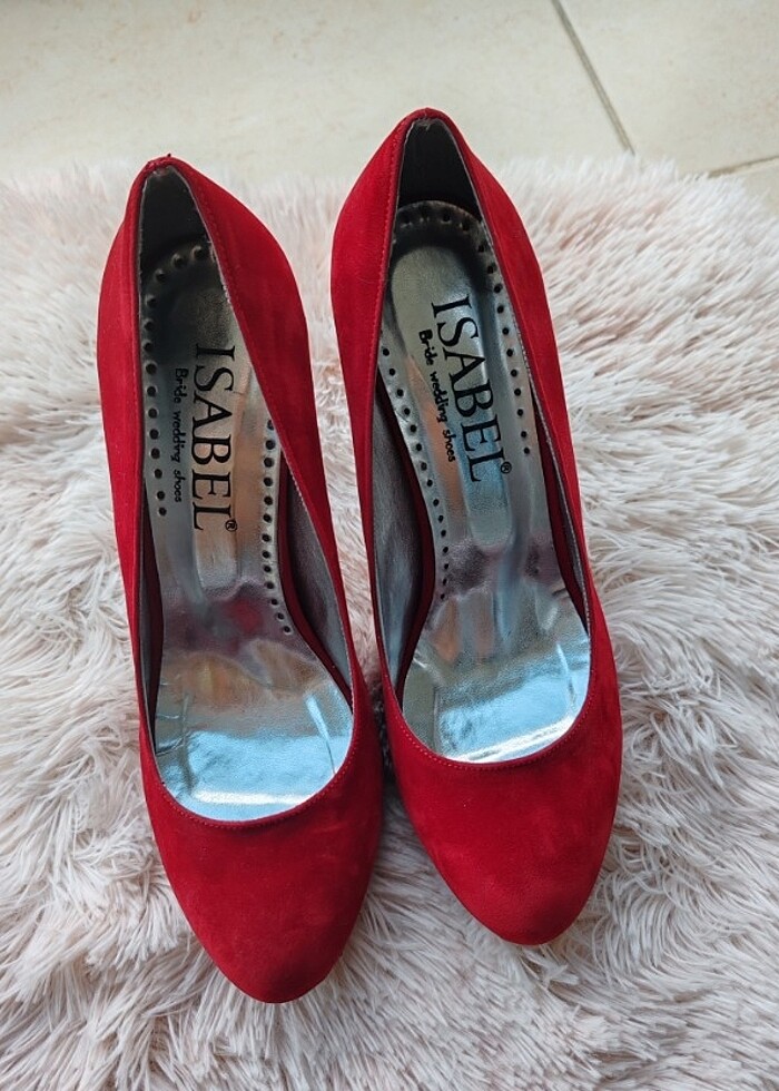 Koyu kırmızı süet stiletto - Görsel 3