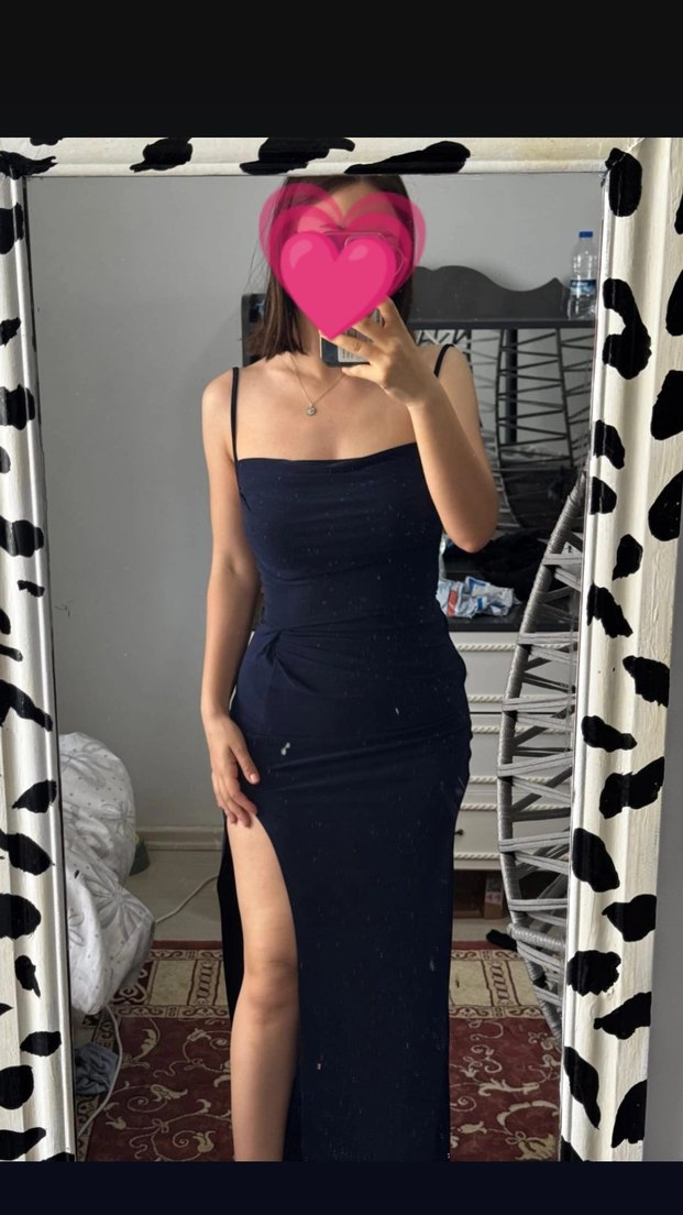 LACİVERT YİRTMACLİ ELBİSE - Görsel 2