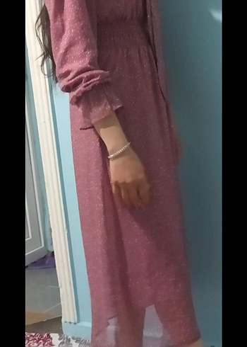 Pembe Bohem Uzun Kollu Salaş Elbise - Görsel 2