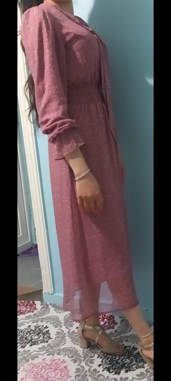 Pembe Bohem Uzun Kollu Salaş Elbise - Görsel 2