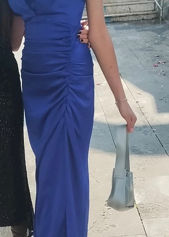 Mavi Drapeli Uzun Abiye Elbise - Görsel 2