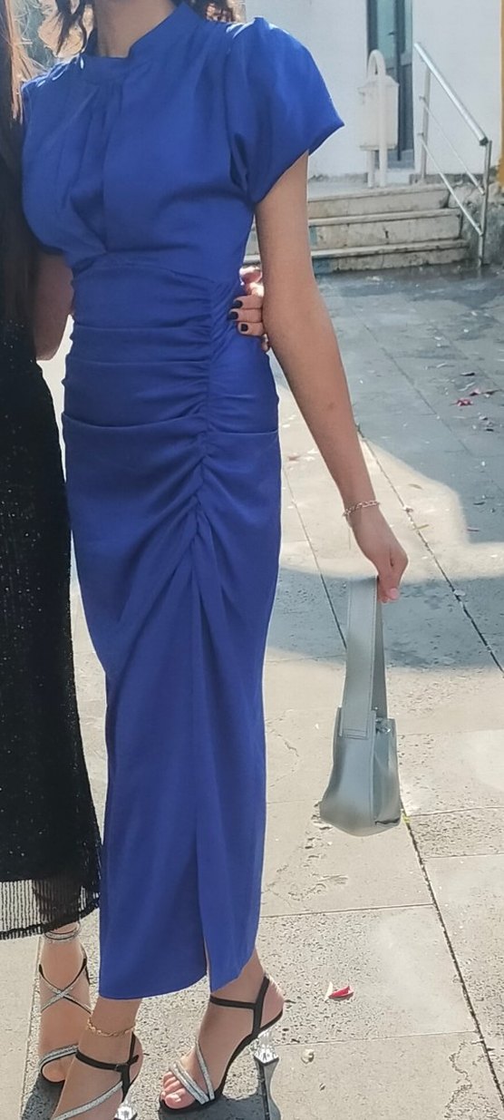 Mavi Drapeli Uzun Abiye Elbise - Görsel 2