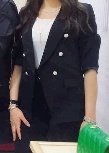 Düğmeli Siyah Kadın Süet Blazer Ceket - Görsel 2